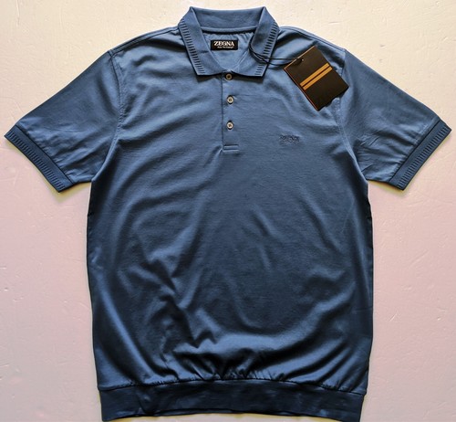 ZEGNA MENS BLUE COTTON POLO T-SHIRT SIZE L