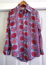 Vintage 1960's Venture Long-Sleeve Permanent Press Batik Disco Shirt - Size M