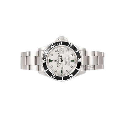 ROLEX SUBMARINER 16610 DATE STEEL 40MM WATCH WHITE MOP EMERALD