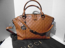 GUCCI TAN LEATHER DOME ZIP ZIP SATCHEL W/REMO...