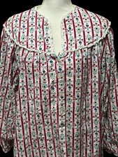 Lanz of Salzburg Granny Gown Medium Red Hearts Flowers Stripe Cottagecore Cotton