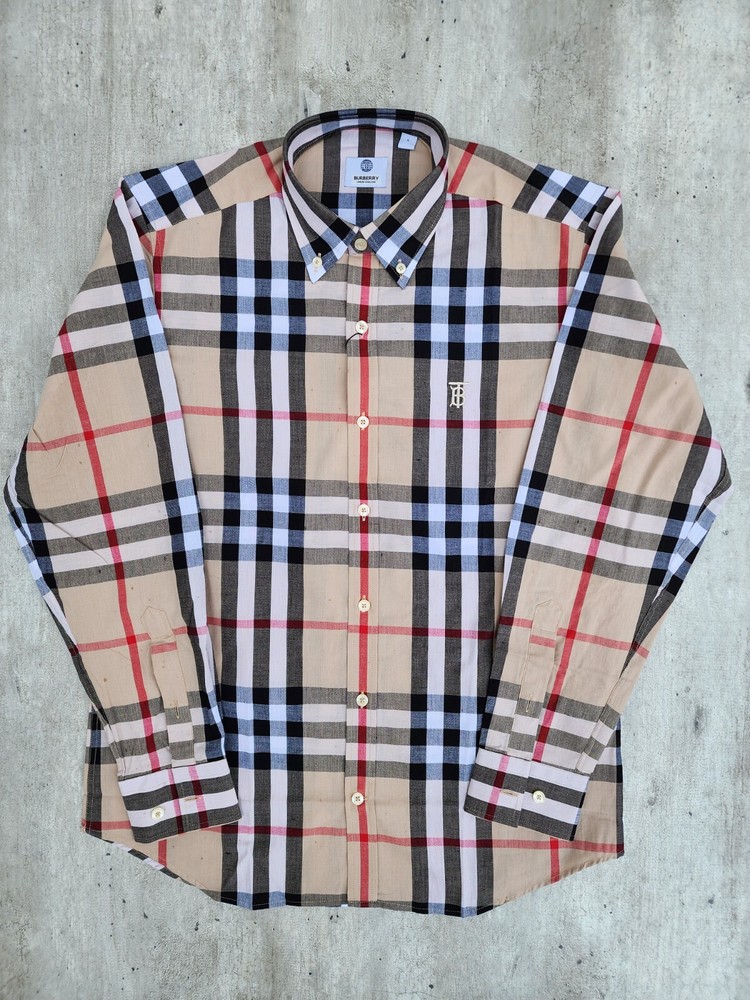 New Burberry Casual Shirt Beige Long Sleeve With Tags Colllared