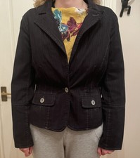 River Island Black Denim Fitted Jacket 10 Fit & Flare Short Stretchy Tailored