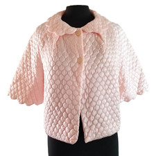 M L Pretti Puff Pink Quilted Mini Jacket Swing Satin Quilt Barbizon Scallop