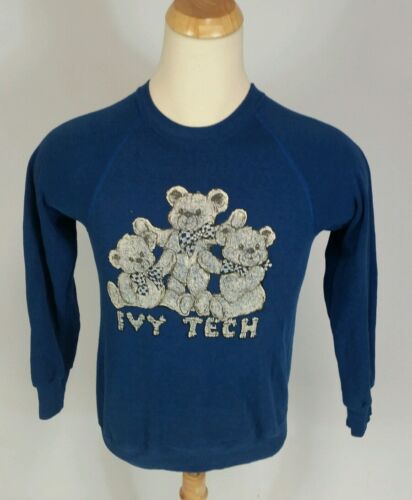 Vtg 80s Thin Distressed Ivy Tech Community College teddy bear Sweatshirt M  - Picture 1 of 4