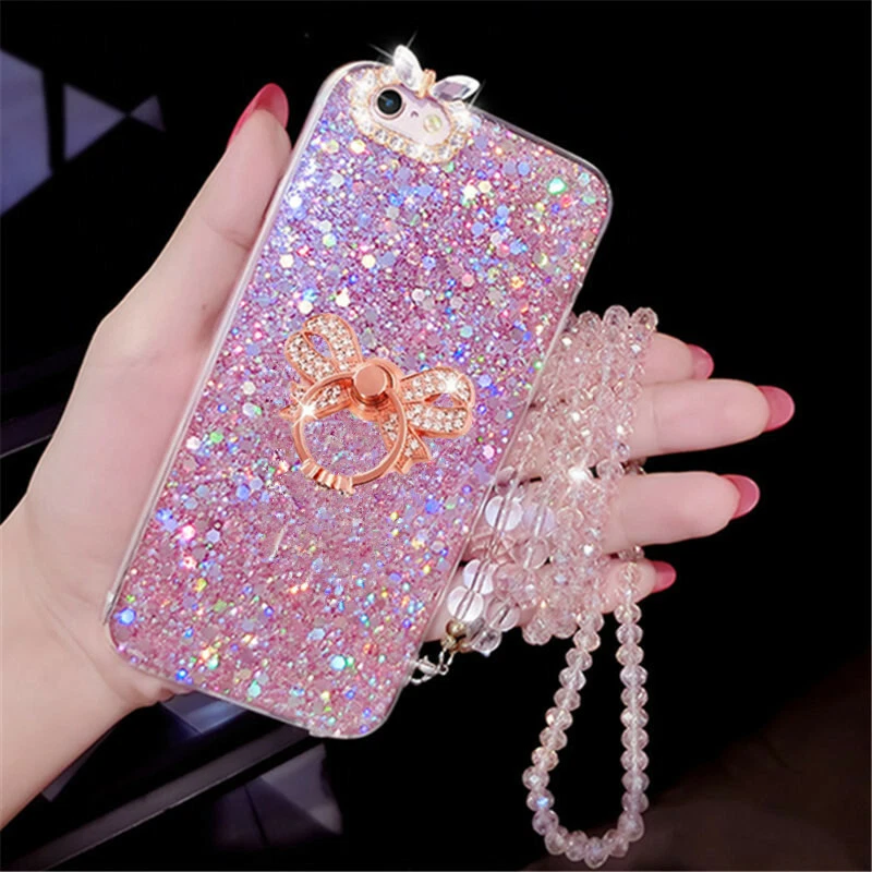 Funda protectora con soporte de anillo de diamantes de imitación brillante para varios teléfonos para mujer Foto 4 de 4