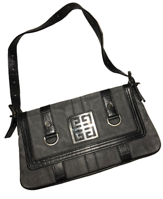 【関税&送料込】Givenchy Bags Black Givenchy Black Denim And Leather Trimmed Flap Silver Logo