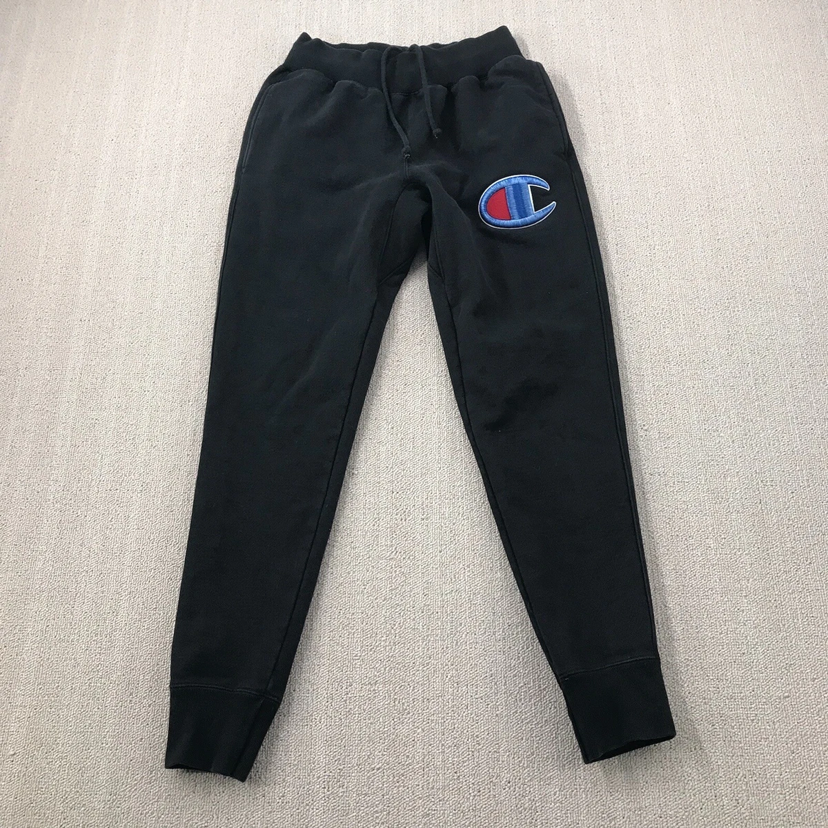 Champion Reverse Weave Sweatpants Men's Small Black Tapered Joggers Big Logo