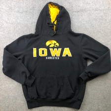 Iowa Hawkeyes Hoodie Mens Small Black Graphic Embroidered Fleece Sweatshirt