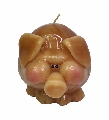 Pig Shaped Wax Candle Brown Rosie Cheeks Curly Tail 4x4 