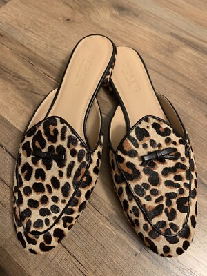 New J Crew Collection Piped Loafer Mules in Calf Hair Chocolate Sepia Sz  H8222