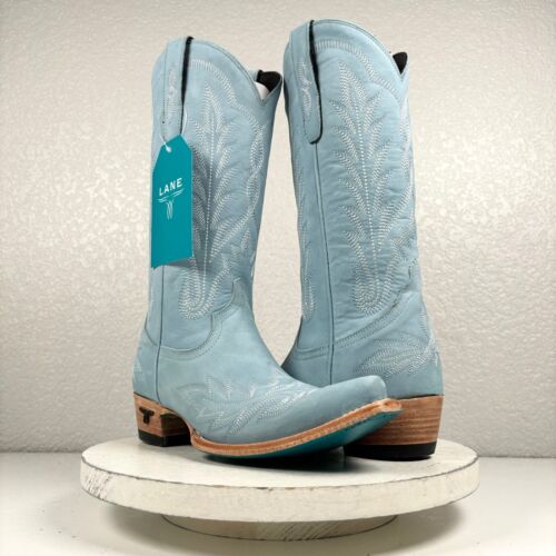 NEW Lane LEXINGTON Light Blue Cowboy Boots Womens 7.5 Leather Western Snip Toe - Picture 1 of 10