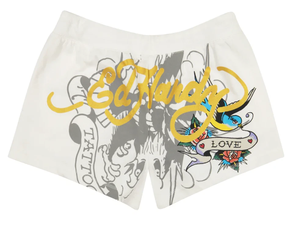 Pantalones Cortos Ed Hardy Rose Heart Y2K Polar Tatuaje Corazón Gráfico Cordón Talla S Nuevos con Etiquetas Foto 2 de 4