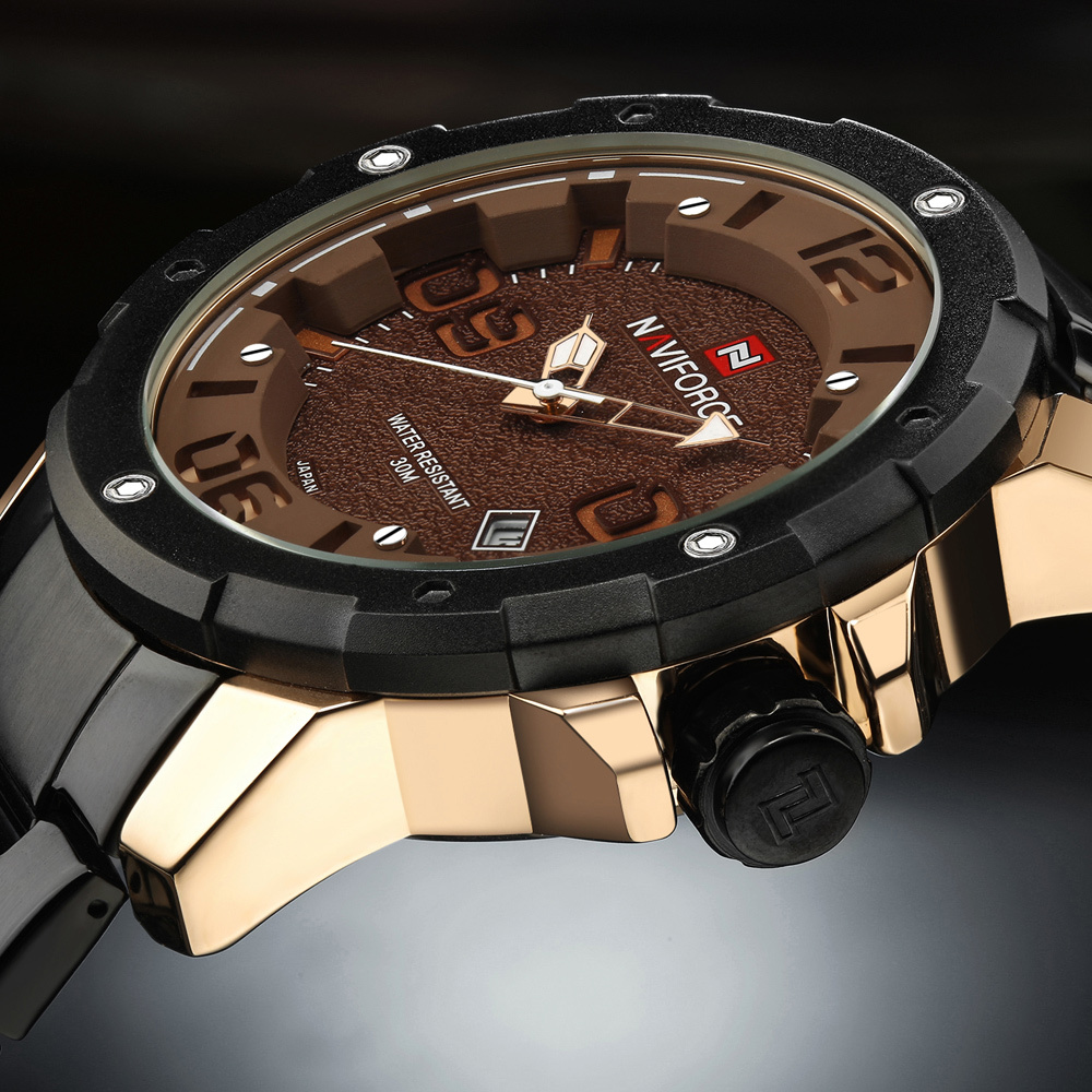 Montre Naviforce militaire homme avec dateur et bracelet métallique haute résistance