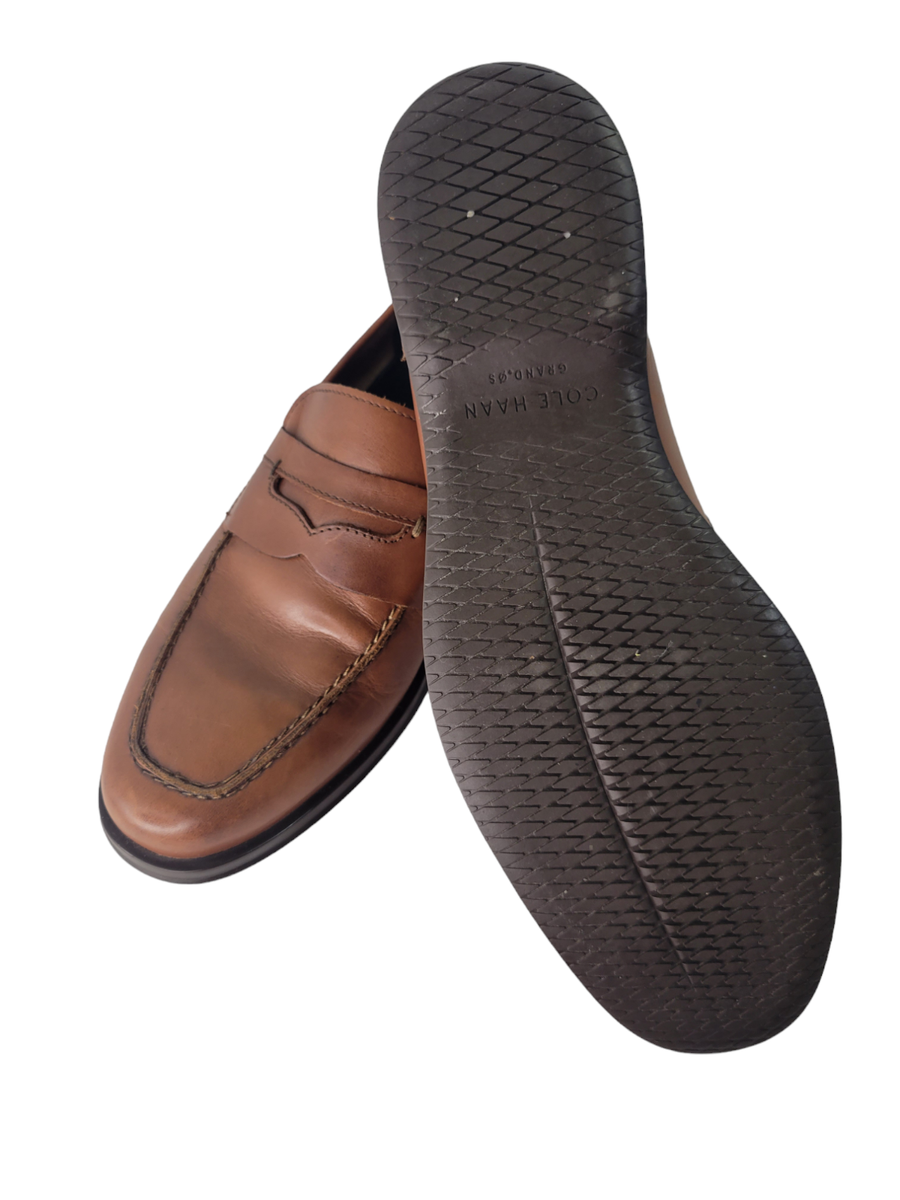 Men's C27582 Fleming OS Grand Haan Cole loafer haan （古着）cole Brown Slip-On Leather 靴