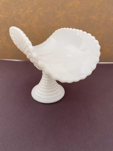 Fenton, Milk Glass Sm. Pedestal Banana Stand, "Diamond Point" RARE