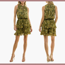 NWT $69 SOCIALITE [ XL ] Ruffle Smocked Waist Minidress In Olive Flower #u1171