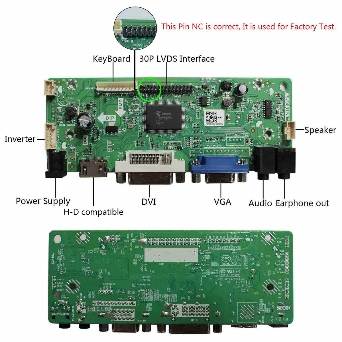 Carte Pilote Contrôleur LCD VGA Pour écran LQ104S1DG21 10.4" 800x600 - Neuf