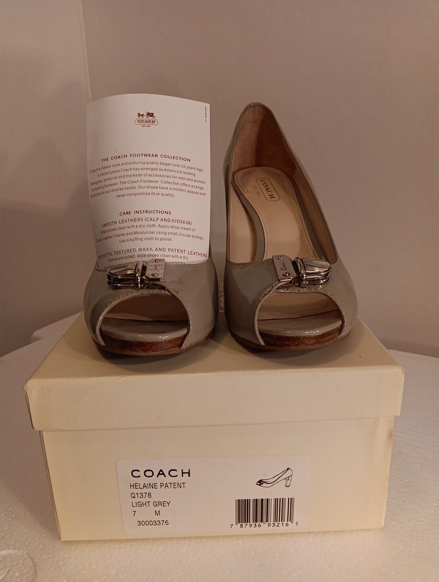 専用セット COACH Helaine Women's Stone Peep Toe Patent Buckle Accent Pumps