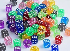 6 Würfel Spielwürfel transparent farbige W�...