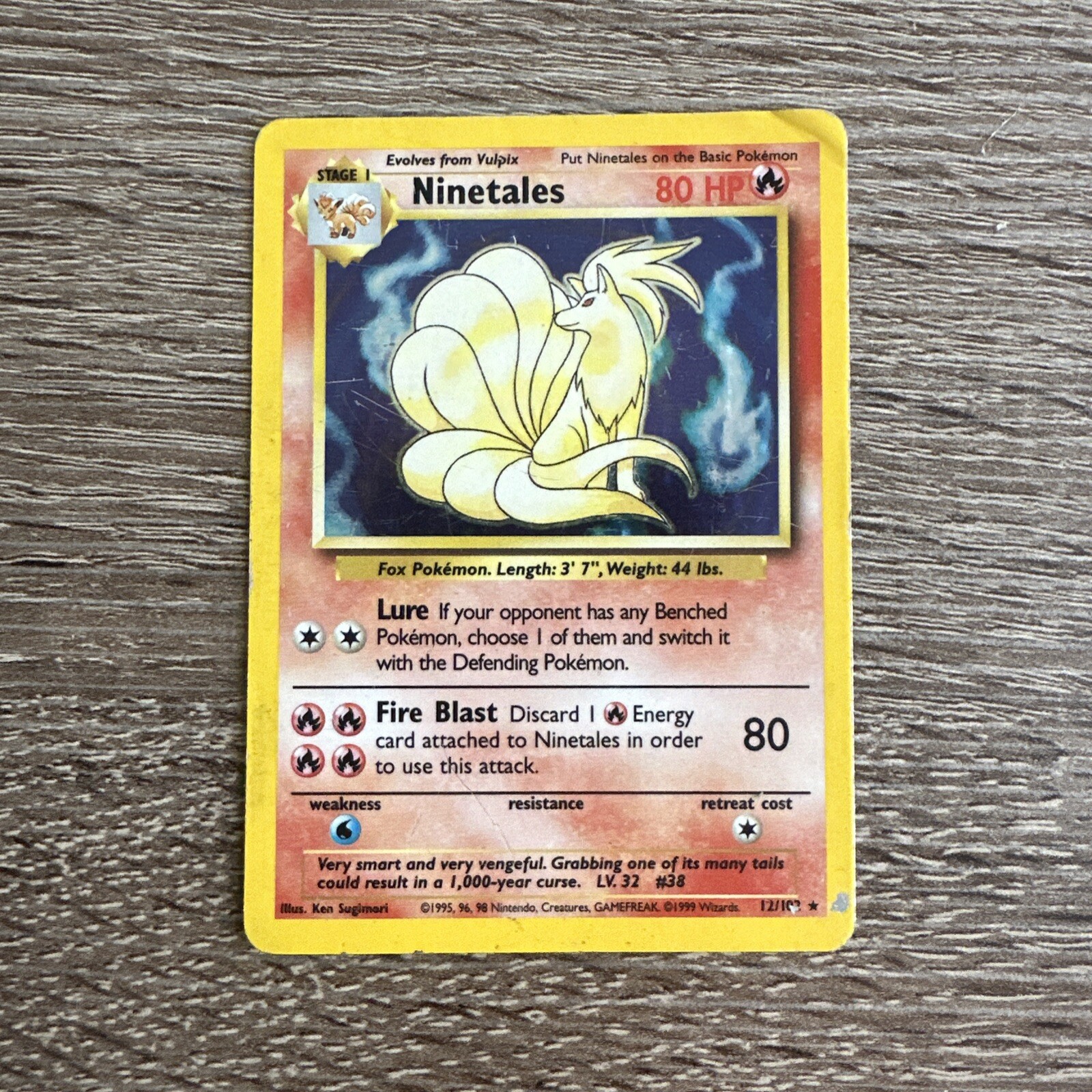 Ninetales 12/102 Holo Rare, Great Condition, Moderately Played Pokemon Card