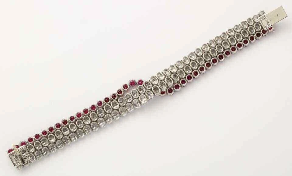 Gorgeous Round Cut Red Lab Created Ruby Fabulous Women's Collection Bracelet - Image 3 of 4