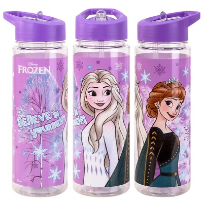 Disney Frozen Trinkflasche Flachmann mit Strohhalm klar Kinder Mädchen Anna Elsa