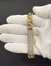 1.57ctw Diamond Bar Cuban Link Bracelet Mens ID Solid 14k Yellow Gold