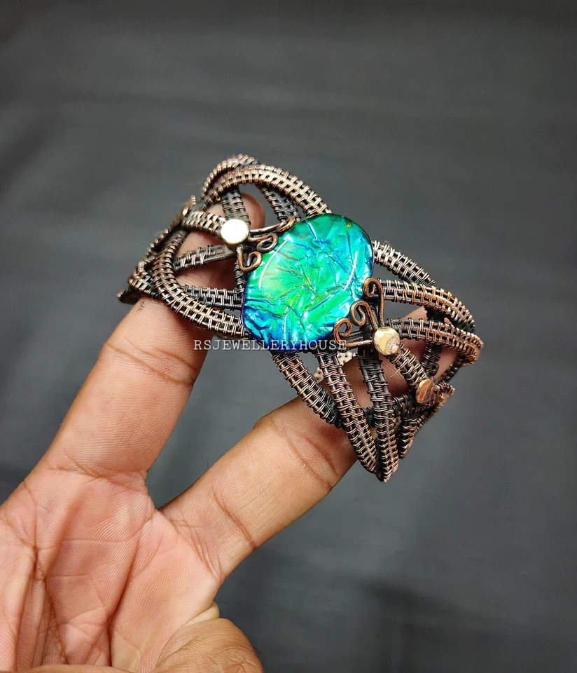 Brazalete Brazalete Australiano Triplete Ópalo Cobre Envuelto en Alambre Joya Ajustable Foto 4 de 4