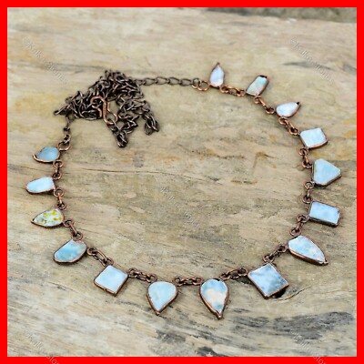 Radiant Natural Larimar Rough New Electroformed Chain Engagement Necklace Copper