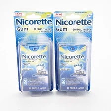 Nicorette Gum 2mg White Ice Mint 20 Pieces Lot Of 2 BB 2/25+ Pocket Packs