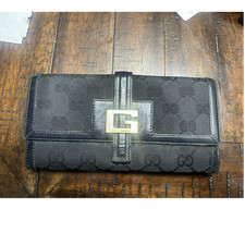 Gucci Black Logo Folding Women's Wallet with Gold Buckle