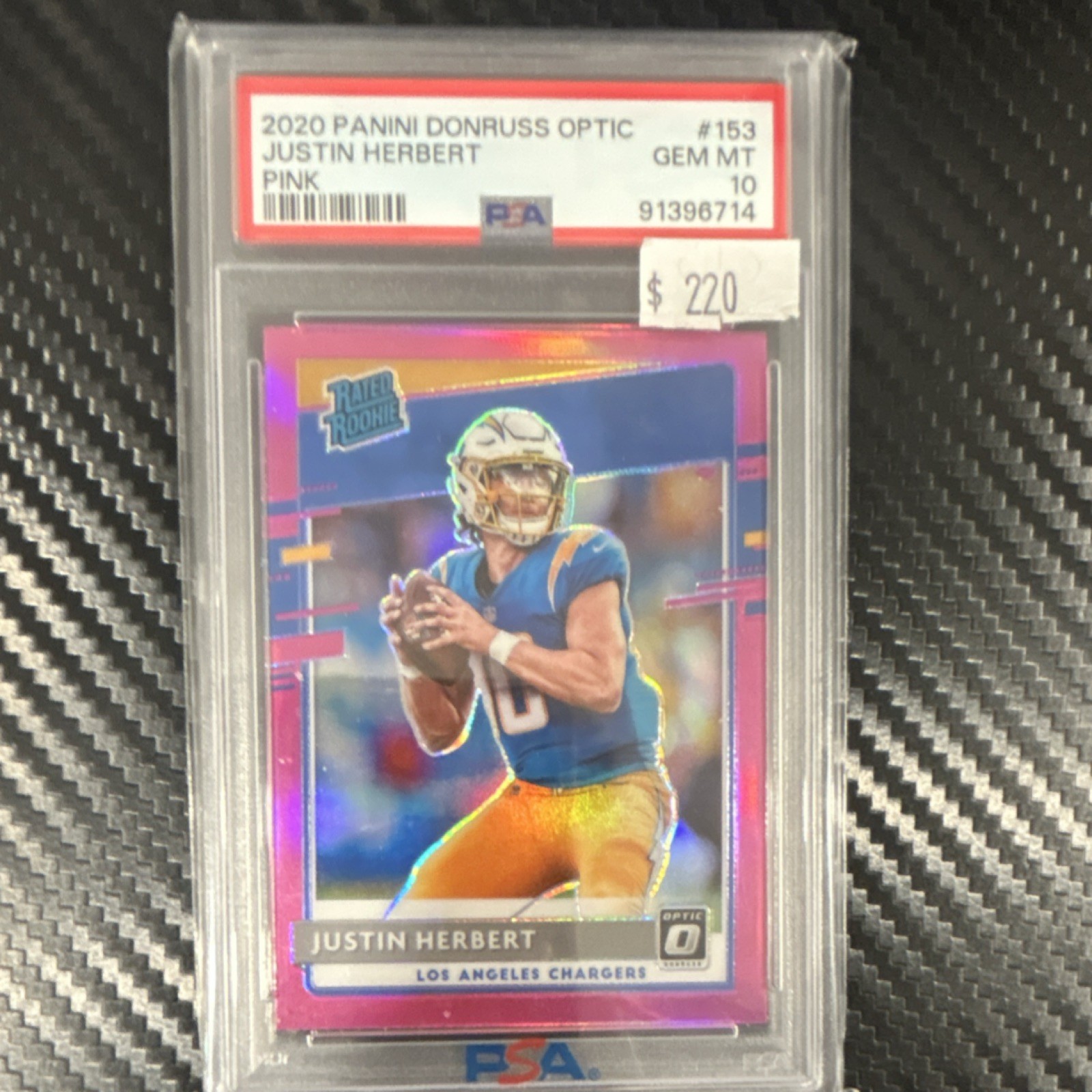 Panini 2020 Donruss Optic Justin Herbert Pink Prizm #153 PSA 10 Chargers