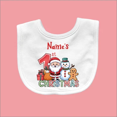 GIFT ME PRETTY Personalised 1st Christmas Baby Bib Customised Xmas Santa First Bib Novelty D5