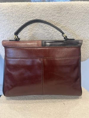 Patricia Nash Colorblock Satchel Top Handle Turn Lock Brown/Black Gold Hardware