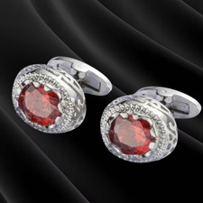 1 Ct Oval Cut Lab Created Red Ruby Luxury Cufflink 14K White Gold Finish