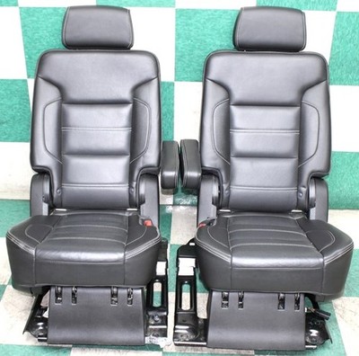 17' YUKON SWB Black Leather Heated Rear Second 2nd Row Captains Bucket Seat Pair