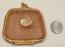 Vintage Antique Small Mesh Metal Coin Purse  Gold Tone  Gondola Emblem