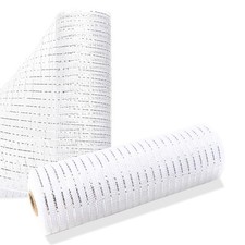 2 Rolls 10 inch x 30 feet Silver White Metallic Foil Deco Mesh Ribbon