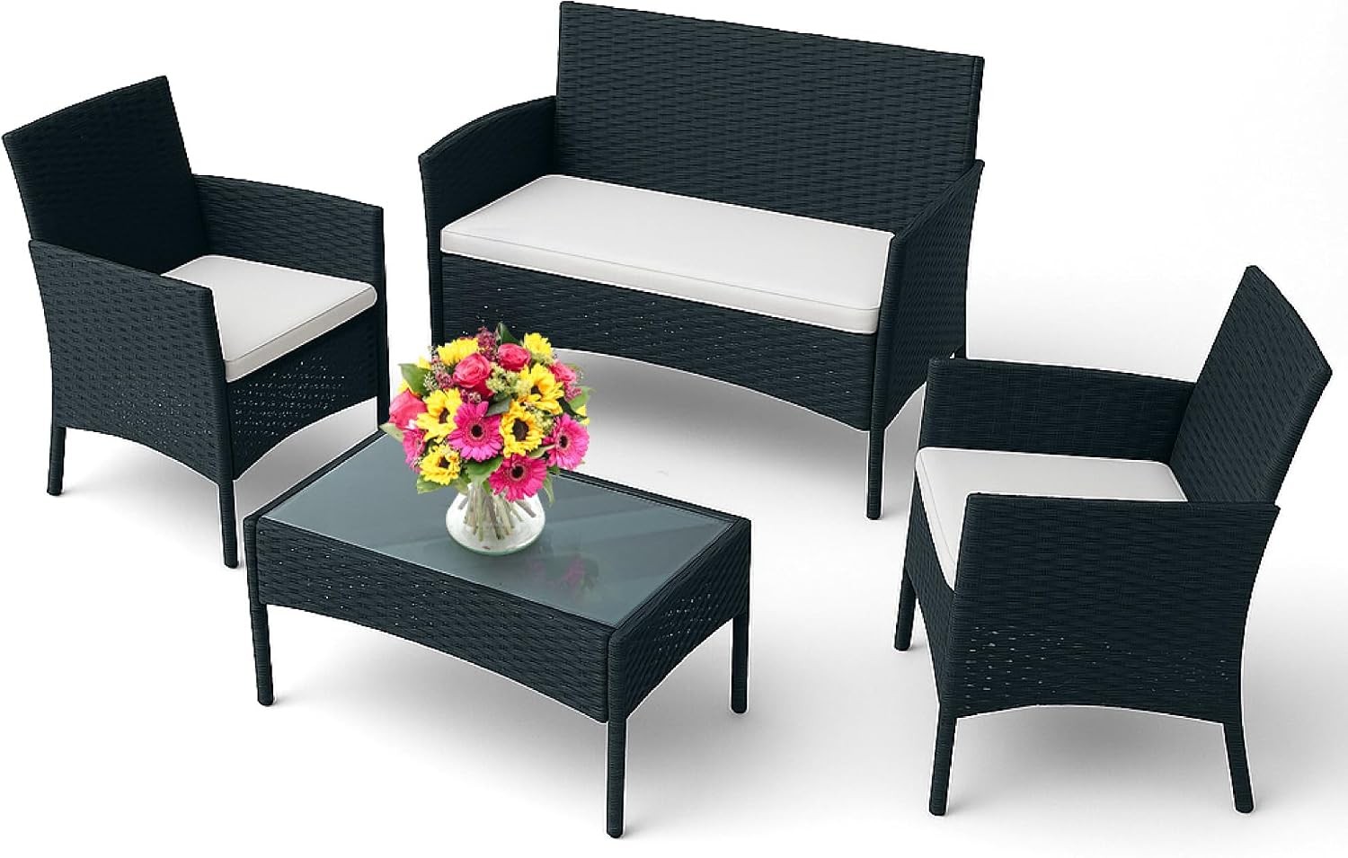 4-Piece Outdoor Patio Furniture Set - Patio Set with 2 Rattan Chairs 1 Loveseat