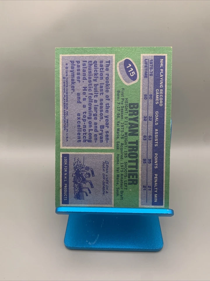 1976-77 Topps - Bryan Trottier #115 岛民新秀近乎完好-MT 夏普中心美女 — 第 2/4 张图片