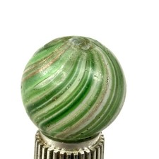 Vintage German Handmade Onionskin Green Mist Lutz Sparkly Ribbons Marble