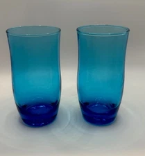 2 VINTAGE LIBBEY BLUE -JUICE GLASS 5" TALL Set Of 2