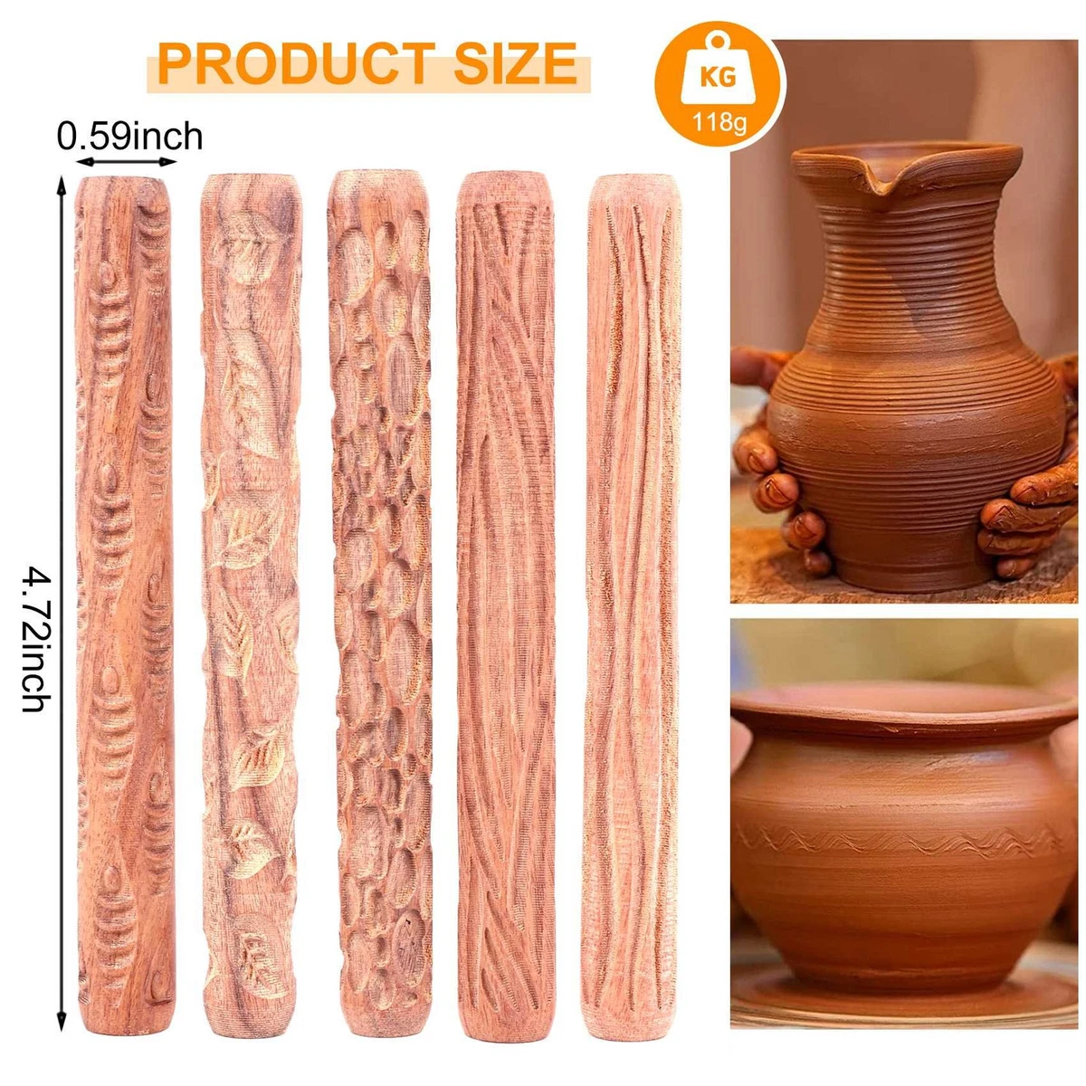 5PCS Pottery Tools Wood Hand Rollers for Clay Clay Stamp Clay Pattern3269