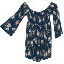 Torrid Dress Off Shoulder Skater Boho Cottagecore Romantic Floral Blue Size 1 1X