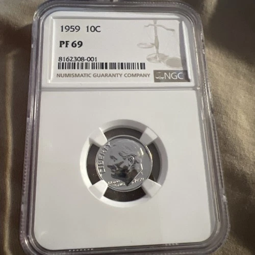1959 Proof Roosevelt Dime graded PF 69 by NGC!