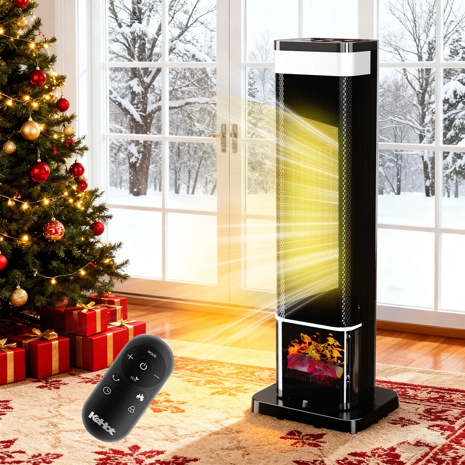 KEHOT Heizlüfter Keramik, Heizgerät Mit 3D-Flammen LED-Display Timer für Wohnzimmer DE