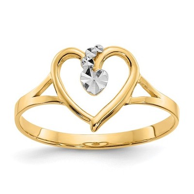 14K Two-tone Gold Polished Heart Ring for Women Size 7, 0.8gram