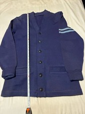 VTG 50s-60s Navy Blue Varsity Cardigan Sweater Blue Sports Patch Check Pics