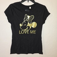 Disney Store Minnie Mouse Gold Metallic T-Shirt Love Me Bow Women  s Sz L